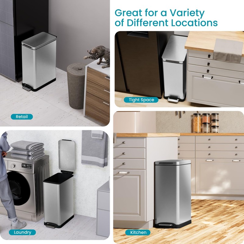 Home Zone Living 12 Gallon Slim Kitchen Trash Can with