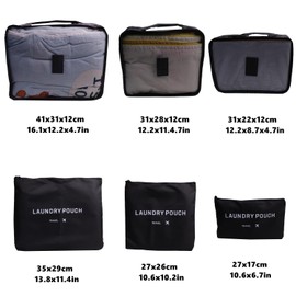 6 Pack Packing Cubes Travel Organizer, With Laundry Pouch, Electronics Bag, Compression Storage Bag, Clothing Underwear Bag, Luggage Organizer Pouch for Backpack, Carry On Suitcase - Black