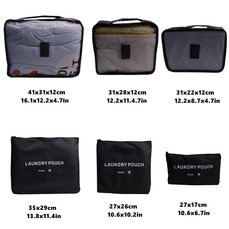 6 Pack Packing Cubes Travel Organizer, With Laundry Pouch, Electronics