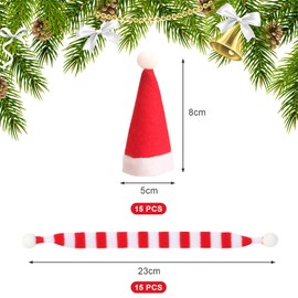 30-Piece Mini Christmas Hat and Mini Scarf, Lollipop Hat, Bottle Stopper, Decoration for Cups, Cutlery Bottle, DIY Xmas Home Party Table Decoration, Candy Covers for Children, Craft