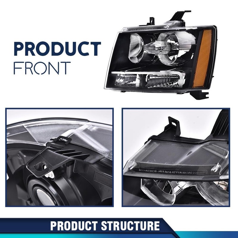 PIT66 Headlight Assembly Compatible with 2007-2014 Chevy Tahoe Suburban/2007-2013 Avalanche