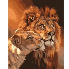 BERYART Paint by Numbers DIY Acrylic Painting Kit for Kids & Adults 16”x 20”Lion Couple Pattern with 3 Brushes & Bright Colors（Frameless）