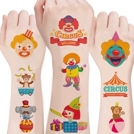 100Sheet Circus Temporary Tattoos, Birthday Party Supplies, Decorations Tattoos Stickers, Cute Party Favors Kids Girls Boys Activity Gifts Classroom School Prizes Themed,Arts and Crafts (circus)