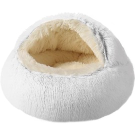 La La Pet® Modern Pet Soft Plush Burrowing Cave Faux Fur Cuddler Round Cat Bed Self Warming Autumn Winter Indoor Snooze Sleeping Cozy Nest for Mini Medium Sized