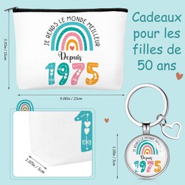 Perthlin Birthday Gift Set for Women Cosmetic Bag and Keyring Gift with Year and Rainbow Travel Gift for Mother Grandmother Colleague Nurse, 1975, 1975, 50 years