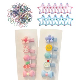 120 Pcs Kids Hair Accessories Set - Star Hair Clips, Colourful Hair Bands, Flower and Bow Hair Pins, Pink and Blue