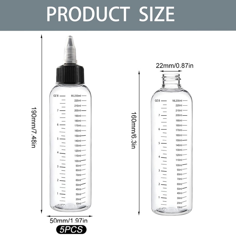 teokyat Pack of 5 Squeeze Bottles 230 ml, Hair Applicator