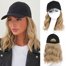 AISI QUEENS Hat Wig Hat with Hair Attached for Women Cap with Hair Attached for Women Baseball Cap Wig Extensions Short Wave Synthetic Adjustable for Daily Use