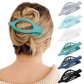 Flat Hair Claw Clips for Women - 6Pcs Lay Down Claw Clips French Concord Hair Claw (Matte Flat (Blue))