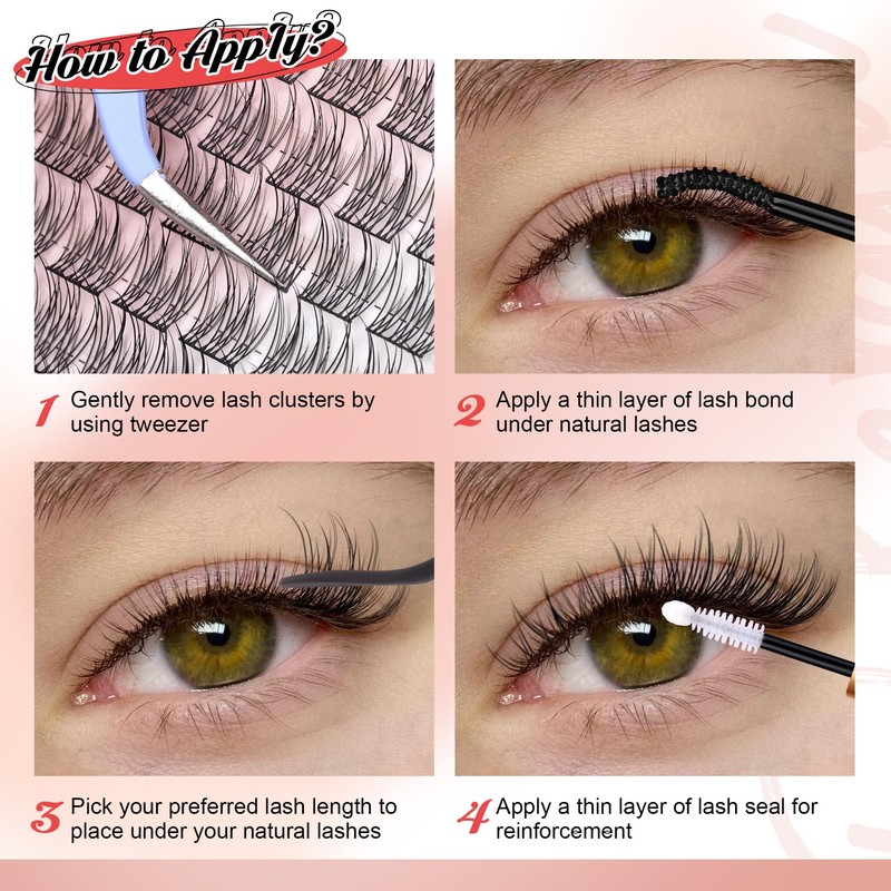 PHKERATA Wispy Cluster Lashes Natural Individual Eyelashes 180Pcs 9-12MM Lashes