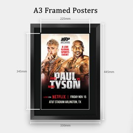 HWC Trading Jake Paul vs Mike Tyson 2024 Gifts Printed Signed Autograph Poster for Boxing Memorabilia Fans - A3 Framed