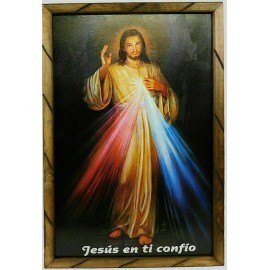 Divina Misericordia “ Señor En Tí Confio” Cuadro Rustico 36”x24” Hecho En Mexico