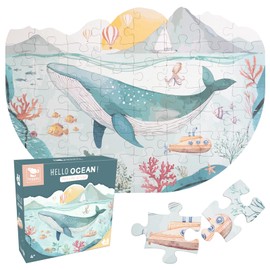 Hoppla - Children's Puzzle XL - Whale Hello Ocean - Giant Puzzle, 60 x 43 cm - 54 Pieces - From 4 Years - Whale Puzzle, Sea Animals, Boat - Gift for Children