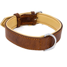 Riparo Genuine Leather Padded Dog Heavy Duty K-9 Adjustable Collar (XL: 1.75” Wide for 22” - 25” Neck, Brown)