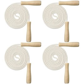 Hungdao 4 Pcs Jump Ropes for Kids with Wooden Handle Cotton Braided Adjustable Skipping Rope for Exercise Fitness Jumping Rope for Children Boys Girls