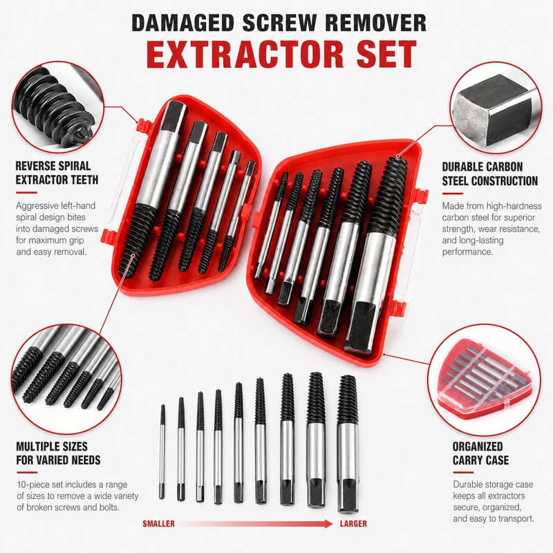 Damaged Screw Extractor Set for Repair Jobs – Carbon Steel