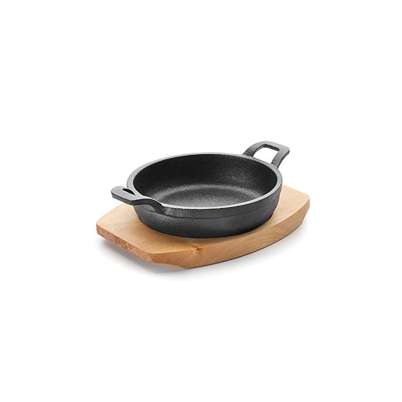 Lacor Magma Round Dish with Wood Base, Cast Iron, Black,