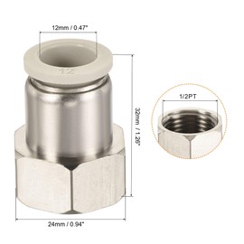sourcing map Push to Connect Fittings 1/2PT Female Thread Fit 12mm Tube OD Nickel-plated Copper Straight Union Fitting, Pack of 2