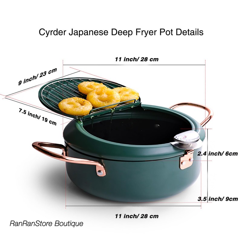 Japanese Tempura Nonstick Deep Fryer Pot with Thermometer, 4.3L/11in