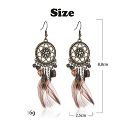 ysister Feather Earrings 1 Pair Dangle Earring Dream Catcher Earrings Pierced Feather Drop Earrings Round Neck Rope Blade Pendant Brown Long Earrings Women Jewellery, Alloy, Feathers