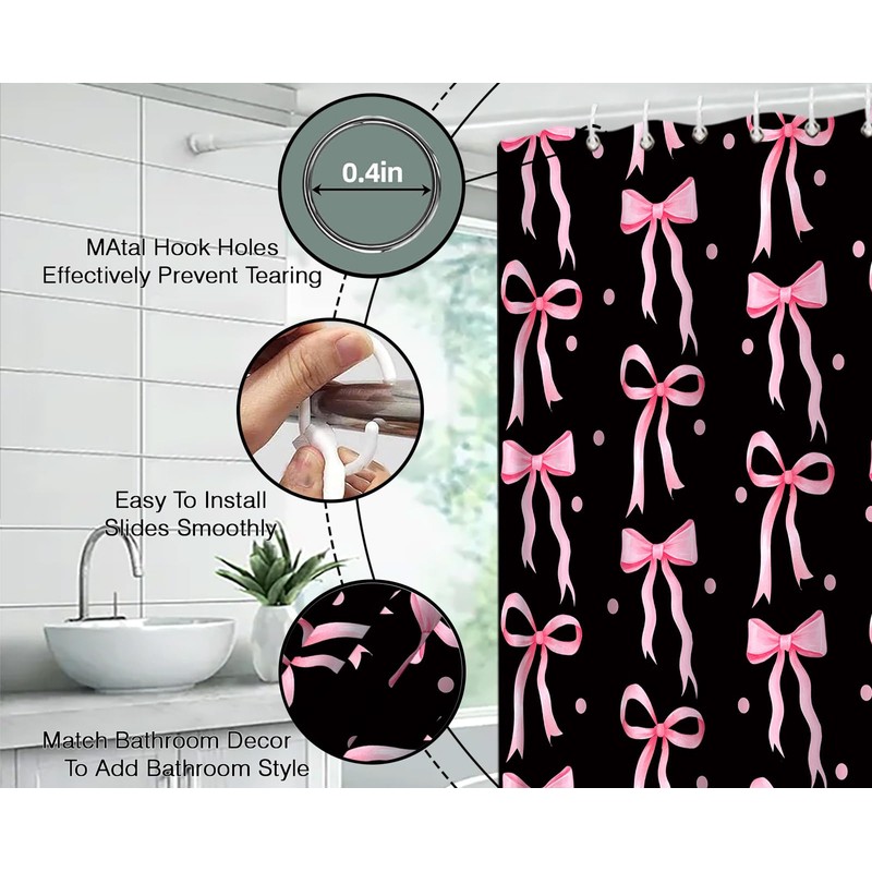 ZKJSMGS Cute Shower Curtain,Pink Black Bow Dots Modern Aesthetic Bathroom