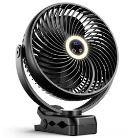 xasla 10000mAh Portable Clip On Fan With Light, 8 Inch Rechargeable Battery Operated Fan, 24H Long-last, Quiet Personal Camping Fan Digital Display, 3 Speed, 360° Rotate, for Gym Outdoor Travel