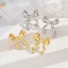Silver Bow Earrings for Women Trendy Ribbon Bow Knot Stud