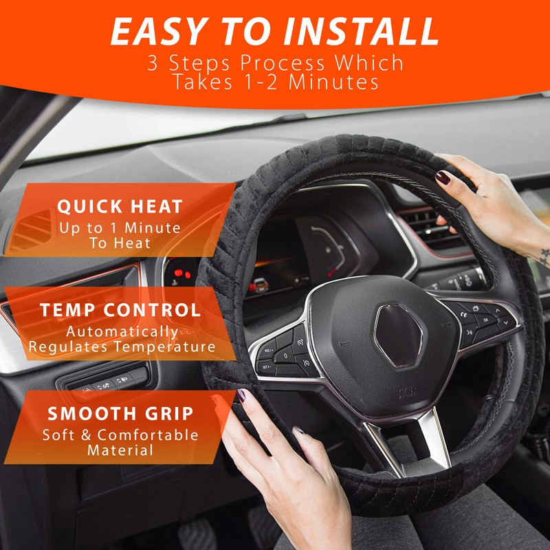 ZONETECH Car Heated Steering Wheel Cover 12V - Vehicle Hand