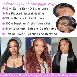 soHygge 32 Inch Deep Wave Lace Front Wigs Human Hair for Women 13x6 HD Lace Frontal Wigs Human Hair Pre Plucked Deep Curly Glueless Wigs Human Hair 200% Density with Baby Hair