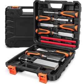 Formones Cincel Gubia para Madera de Alta Calidad con Afilador Lapices y Estuche Tamaño 6/13/19/25/32/38mm Aleación Cr-V Tratadas Térmicamente | 10 Piezas