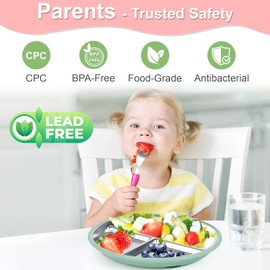 Bella's Friends Life Stainless Steel Toddler Plates Silicone Suction,Non-Slip Baby Plates,Divided Portion,Food-Grade Silicone Plate for Kids,LEAD-FREE Dishwasher Safe