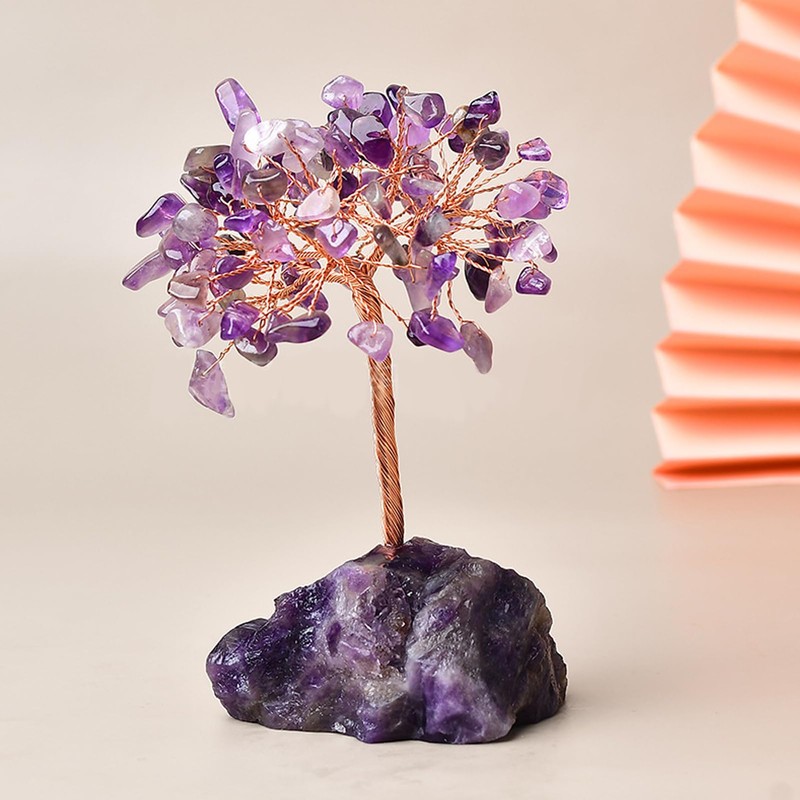 Amethyst Crystal Tree Crystals Gemstone Tree Life Stone Base Copper