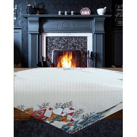 KAMACA Tablecloth 85 x 85 cm with Filigree Embroidery Kitchen Dining Table Decoration Eyecatcher in Autumn Winter Christmas (Villages with Church)