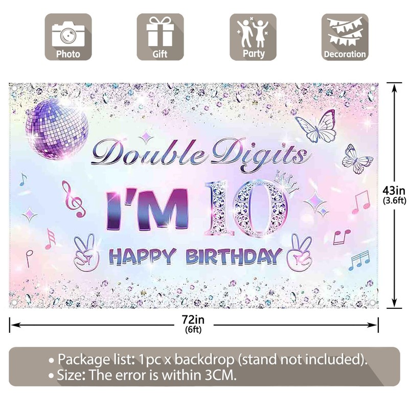 Swepuck Fabric 72x43inch 10th Birthday Pink Purple Backdrop