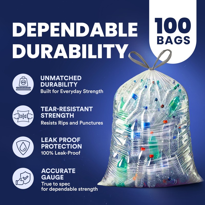 Plasticplace 32-33 Gallon Recycling Bags │ 0.9 Mil │ Clear