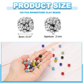 PATIKIL 8mm Rhinestone Beads, 150pcs Clay Rhinestone Beads Disco Ball Beads Diamond Spacer Beads Crystal Sparkle Shiny Round Bulk, Black White