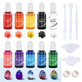 [H·K] Resin Coloring Agent Set, High Concentration Resin Liquid Coloring Agent, Dyes for UV Resins, Resin Tool Set, High Coloring Epoxy Resin Pigment, Small Amount, Beautiful Color Effect, 10 Colors x