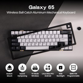EPOMAKER Galaxy65 Wireless QMK/VIA Mechanical Keyboard, Ball-Catch Anodized Aluminum Custom Keyboard, Pre-Lubed Hot-Swappable Switch, RGB Backlit, Rotary Knob, 2.4Ghz/BT/Type-C (Black)