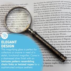 Vintage Silver Magnifying Glass for reading, Handheld Magnifier with interwoven chain link patterned handle, ideal for crafting and appreciating nature