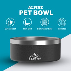 ALPINE ALPINE Set of 2 Stainless Steel Dog Bowls, Non Slip, Metal Pet Bowl for Food and Water, Double Walled Insulated, Rustproof, Dishwasher Safe (32 oz, Black)