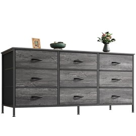 Huuger 9 Drawer Dresser for Bedroom, 47 Inch Dresser TV Stand for 50, 55 Inch TV, Entertainment Center with Drawers, Fabric Drawer with Storage, Closet, Grey