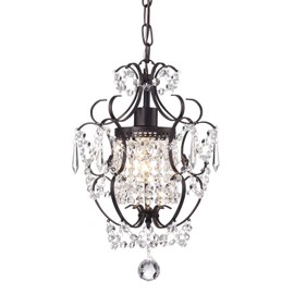 Edvivi Amorette Mini Chandelier Crystal, 1 Light Modern Elegant Glam Ceiling Light Fixture Antique Bronze, Adjustable Hanging Lighting for Closet, Bedroom, Girls Room, Kitchen Island