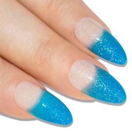 Bling Stilett False Nail Acrylic Blue Medium Tips UK