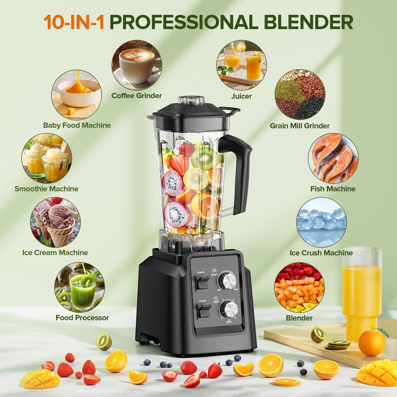 Blender, 1800W Blender with Grinder - 6-Blade Professional Smoothie Blenders