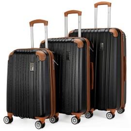 Miami CarryOn 3-piece Plastic Expandable Retro Spinner Luggage Set in Black