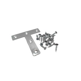 Metal Mending Tee T Plates 3'' Braces Corner Bracket Plate Joint Flat Repair Fixing Angle 3in Galvanised Heavy Duty 76 x 76 x 16 x 2.0mm Pack of 4 with 4x16mm Screws