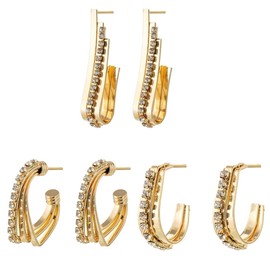 XCTUDY Crystal Rhinestone Hoop Earrings, Gold and Silver Plated, Fashion Statement Jewelry with Geometric Design, Women's Accessories (Gold)