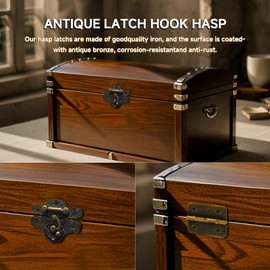 EAEDMY 18 Sets Retro Jewelry Box Hinges, Latches and Hooks for Wooden Boxes - Antique Cabinet Furniture Hardware, Small Bronze Brass Latch Hing - Bronze Tone(Catch*6 + Hinges*12) (18)