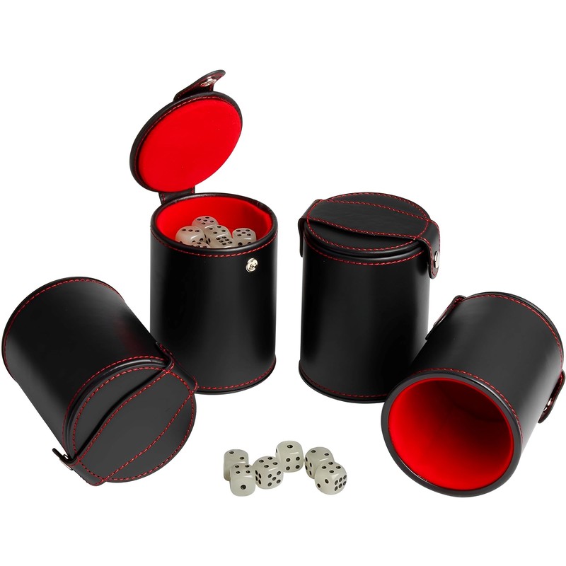 WYFCR PU Leather Dice Cup with Matching Lid, Includes 6