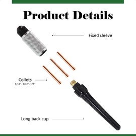 TIG Welding Tungsten Gripper Holder Set TIG Collet Long Back Cup and Fixed Sleeve Kit Tungsten Polish Gripper 5PCS